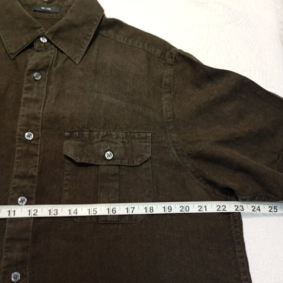 Claiborne 100% Mens Shirt Dark Brown Linen Short Sleeve Button Up Work - Picture 6 of 9